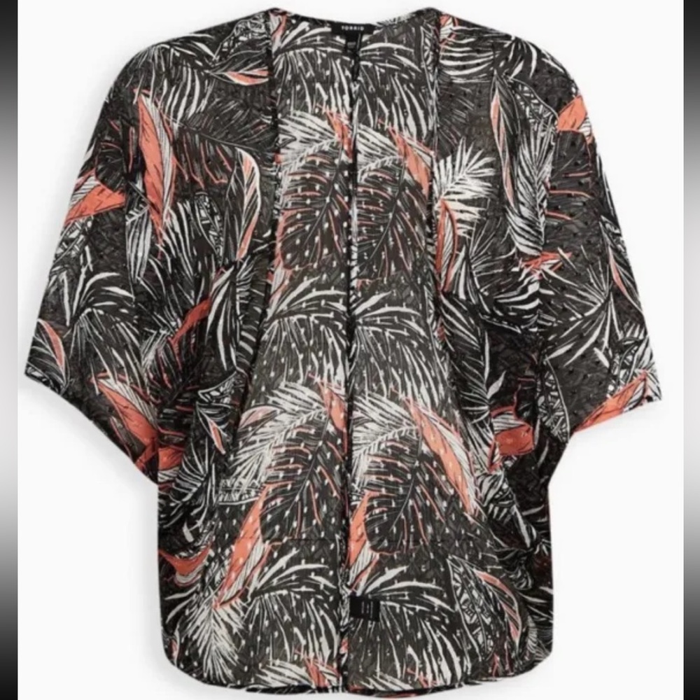 Torrid Size 1/2 Chiffon Cocoon Kimono Cardigan Cover-up Black Orange White NWT